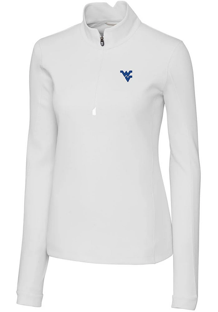 Cutter and Buck West Virginia Mountaineers Womens White Traverse Qtr Zip