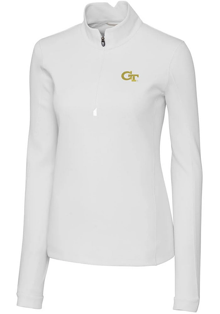 Cutter and Buck GA Tech Yellow Jackets Womens White Traverse Qtr Zip