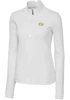 Cutter and Buck GA Tech Yellow Jackets Womens White Traverse Qtr Zip