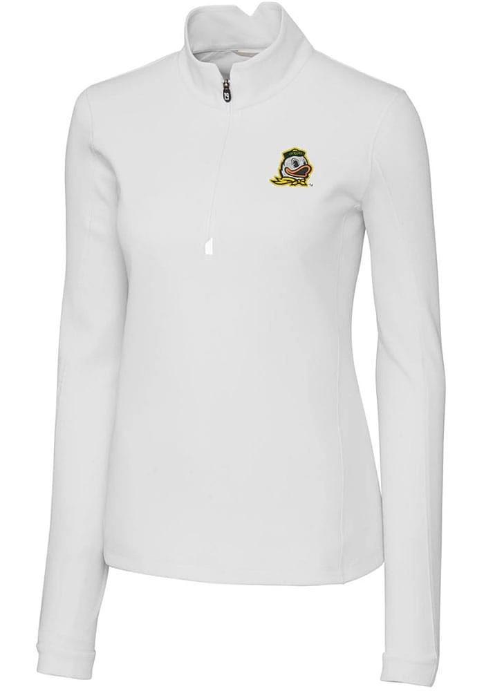 Womens Oregon Ducks White Cutter and Buck Traverse Qtr Zip