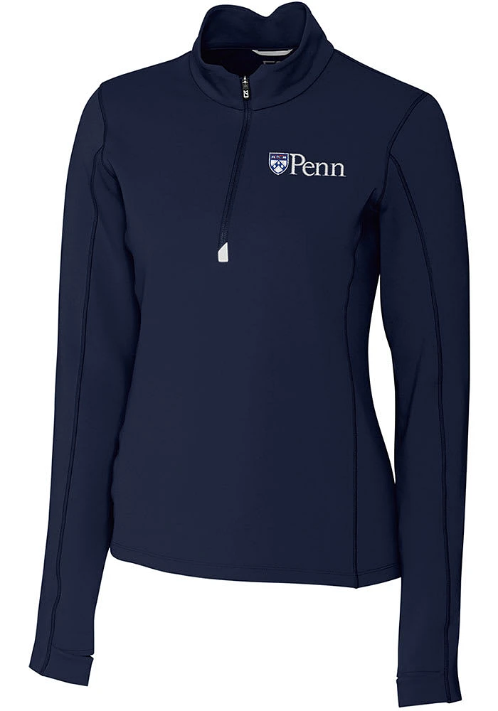 Cutter and Buck Pennsylvania Quakers Womens Navy Blue Traverse Qtr Zip