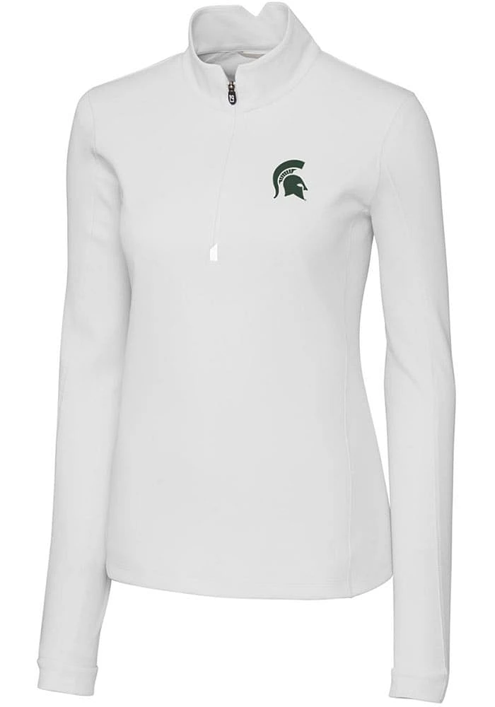 Cutter and Buck Michigan State Spartans Womens White Traverse Qtr Zip