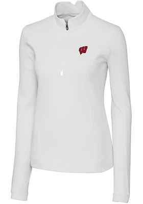 Cutter and Buck Wisconsin Badgers Womens White Traverse Qtr Zip