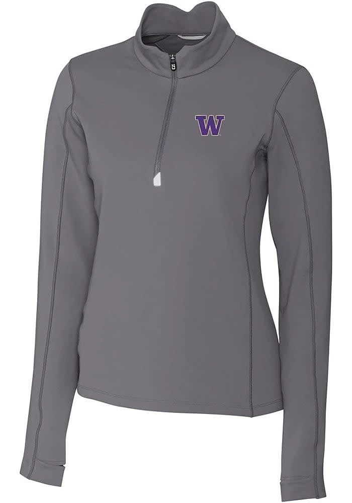 Womens Washington Huskies Grey Cutter and Buck Traverse Qtr Zip