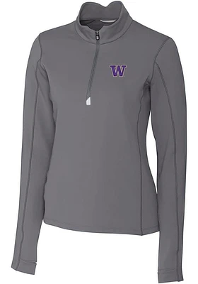 Womens Washington Huskies Grey Cutter and Buck Traverse Qtr Zip