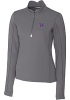 Womens Washington Huskies Grey Cutter and Buck Traverse Qtr Zip
