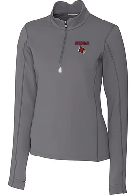 Cutter and Buck Louisville Cardinals Womens Grey Traverse Qtr Zip