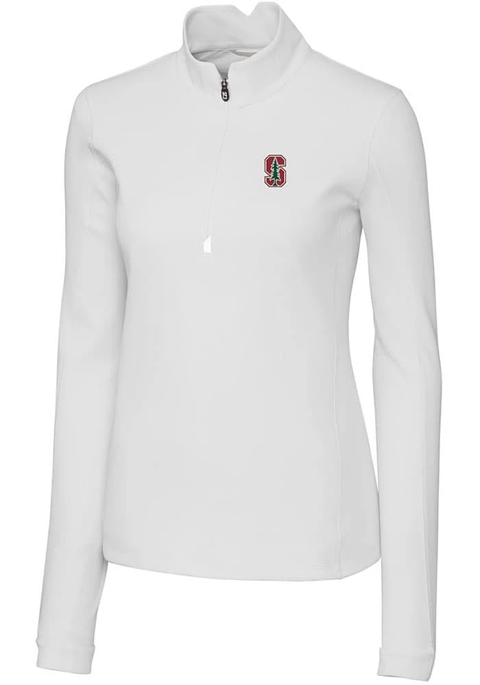 Cutter and Buck Stanford Cardinal Womens White Traverse Qtr Zip