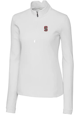Cutter and Buck Stanford Cardinal Womens White Traverse Qtr Zip
