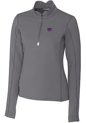 Cutter and Buck K-State Wildcats Womens Grey Traverse Qtr Zip