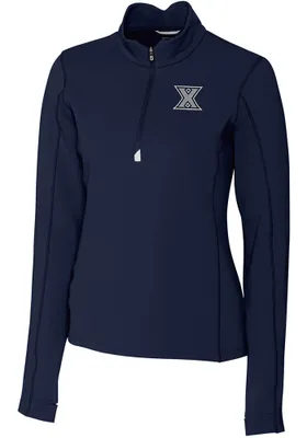 Cutter and Buck Xavier Musketeers Womens Navy Blue Traverse Qtr Zip