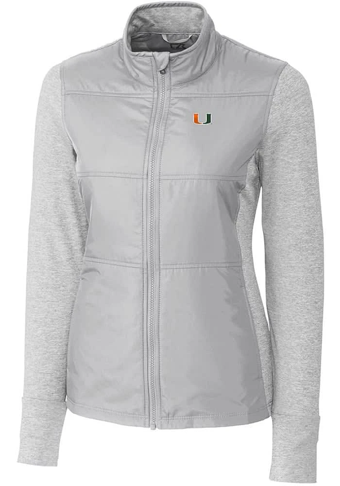 Cutter and Buck Miami Hurricanes Womens Grey Stealth Hybrid Quilted Medium Weight Jacket