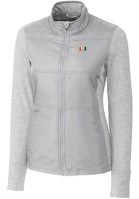 Cutter and Buck Miami Hurricanes Womens Grey Stealth Hybrid Quilted Medium Weight Jacket