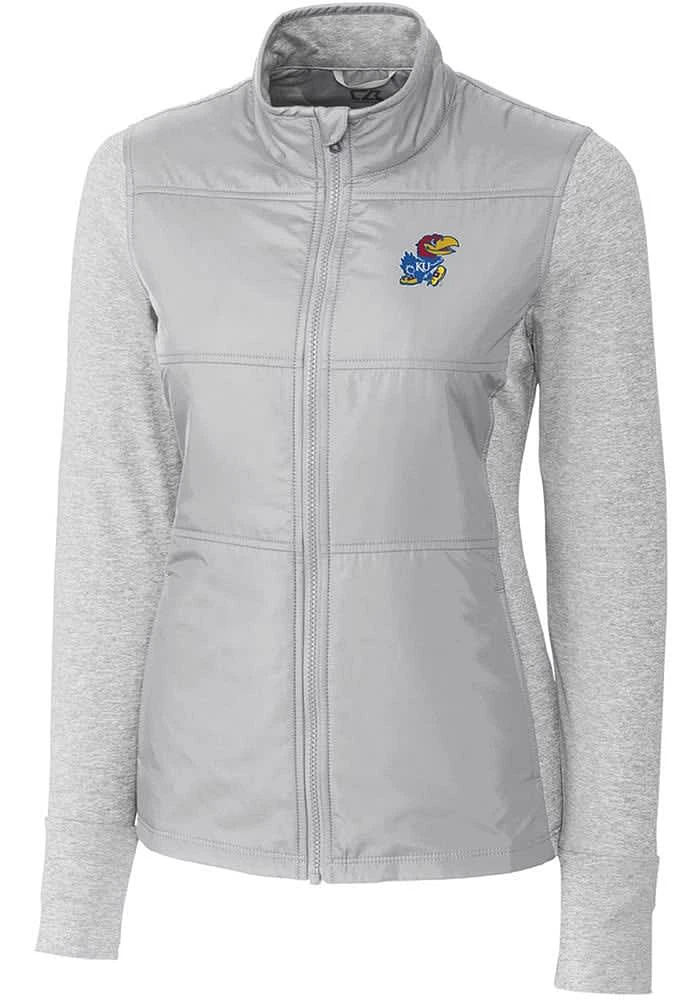 Cutter and Buck Kansas Jayhawks Womens Grey Stealth Hybrid Quilted Medium Weight Jacket
