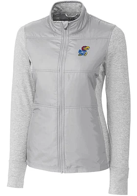 Cutter and Buck Kansas Jayhawks Womens Grey Stealth Hybrid Quilted Medium Weight Jacket