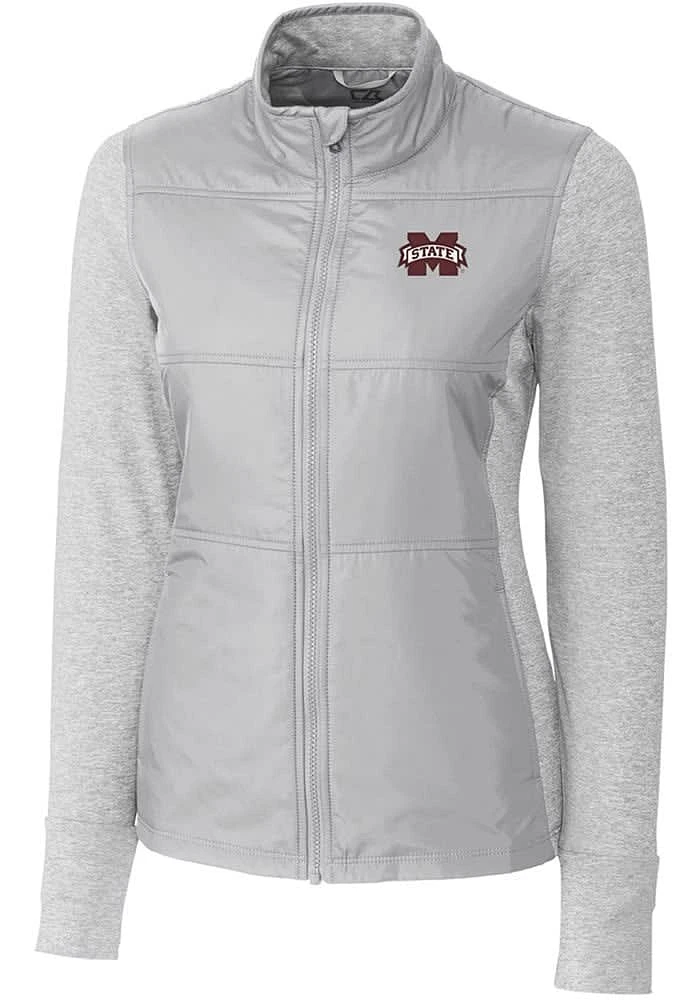 Cutter and Buck Mississippi State Bulldogs Womens Grey Stealth Hybrid Quilted Medium Weight Jacket