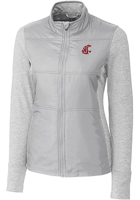 Cutter and Buck Washington State Cougars Womens Grey Stealth Hybrid Quilted Medium Weight Jacket