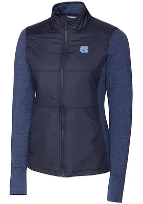 Cutter and Buck North Carolina Tar Heels Womens Navy Blue Stealth Hybrid Quilted Medium Weight J..