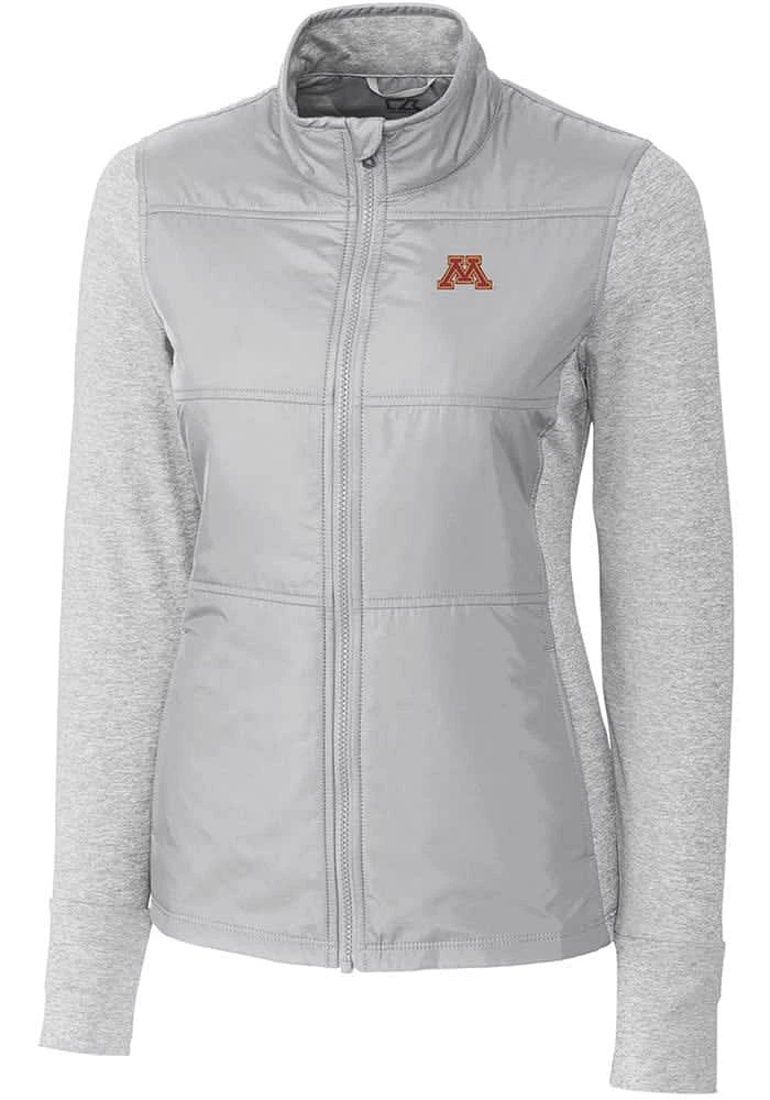 Cutter and Buck Minnesota Golden Gophers Womens Grey Stealth Hybrid Quilted Medium Weight Jacket