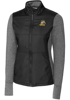 Womens Oregon Ducks Black Cutter and Buck Stealth Hybrid Quilted Medium Weight Jacket