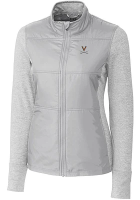 Cutter and Buck Virginia Cavaliers Womens Grey Stealth Hybrid Quilted Medium Weight Jacket
