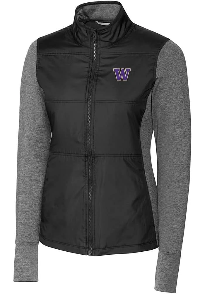 Womens Washington Huskies Black Cutter and Buck Stealth Hybrid Quilted Medium Weight Jacket
