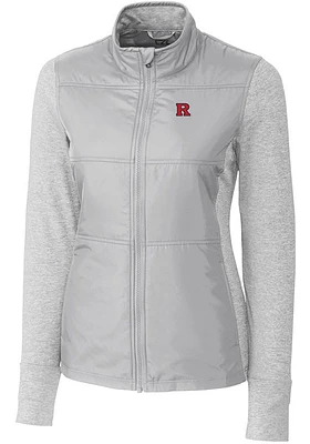 Cutter and Buck Rutgers Scarlet Knights Womens Grey Stealth Hybrid Quilted Medium Weight Jacket