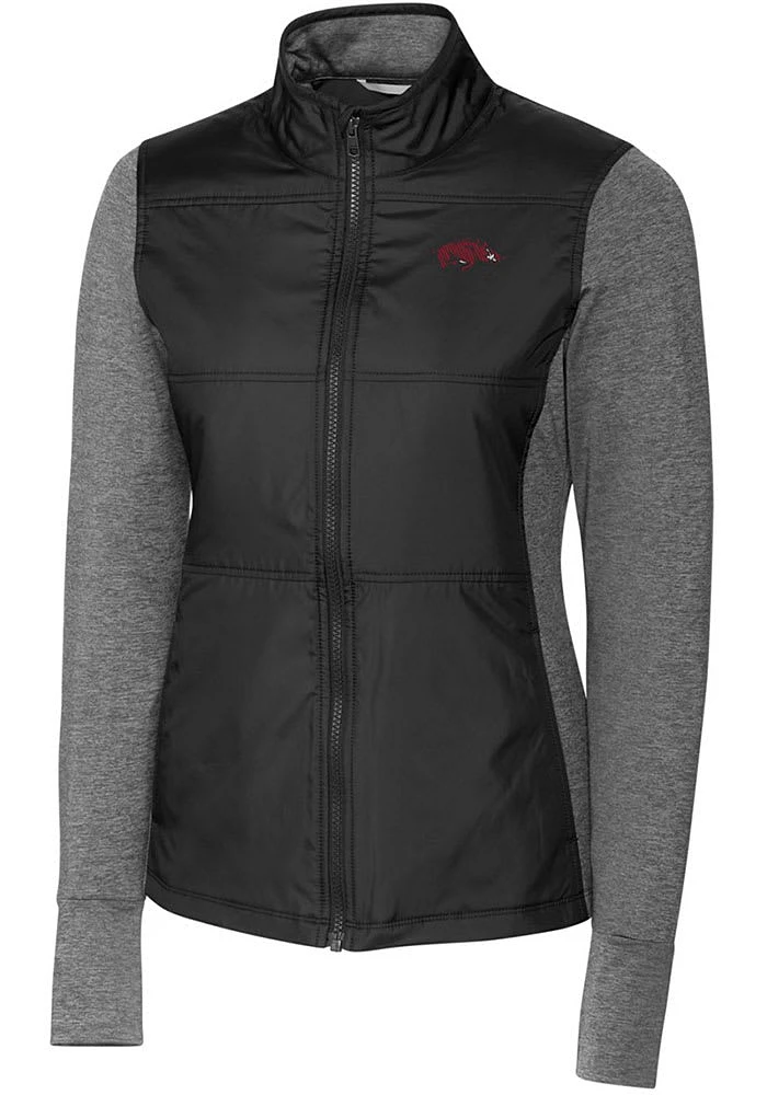 Cutter and Buck Arkansas Razorbacks Womens Black Stealth Hybrid Quilted Medium Weight Jacket