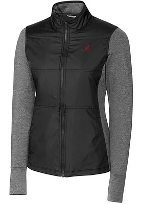 Cutter and Buck Alabama Crimson Tide Womens Black Stealth Hybrid Quilted Medium Weight Jacket
