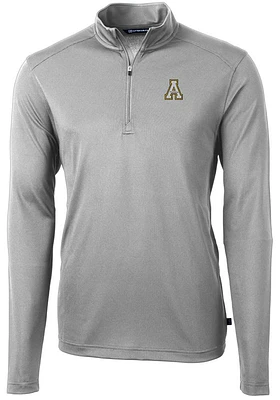 Cutter and Buck Appalachian State Mountaineers Mens Grey Virtue Eco Pique Long Sleeve Qtr Zip Pull..