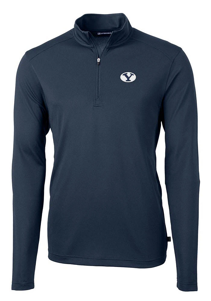Cutter and Buck BYU Cougars Mens Navy Blue Virtue Eco Pique Long Sleeve Qtr Zip Pullover
