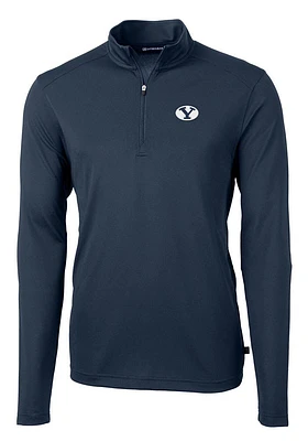 Cutter and Buck BYU Cougars Mens Navy Blue Virtue Eco Pique Long Sleeve Qtr Zip Pullover