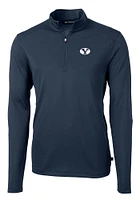 Cutter and Buck BYU Cougars Mens Navy Blue Virtue Eco Pique Long Sleeve Qtr Zip Pullover