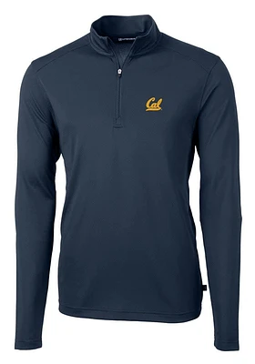 Cutter and Buck Cal Golden Bears Mens Navy Blue Virtue Eco Pique Long Sleeve Qtr Zip Pullover