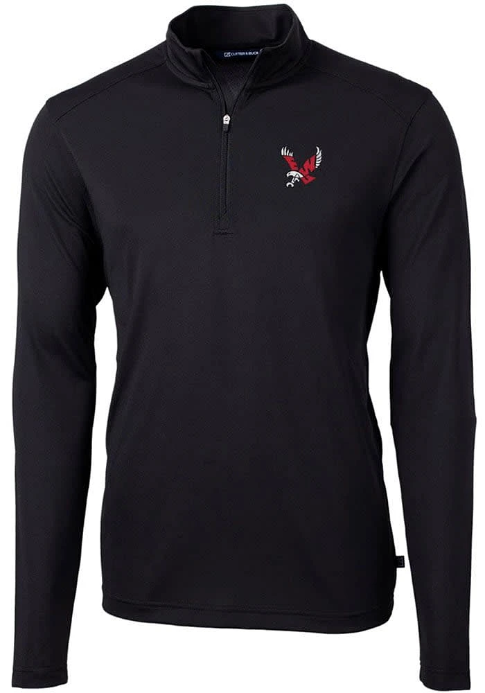 Cutter and Buck Eastern Washington Eagles Mens Black Virtue Eco Pique Long Sleeve 1/4 Zip Pullov..