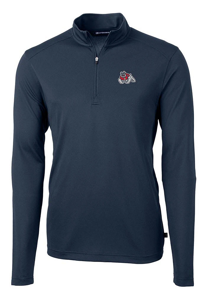 Cutter and Buck Fresno State Bulldogs Mens Navy Blue Virtue Eco Pique Long Sleeve Qtr Zip Pullover