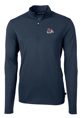 Cutter and Buck Fresno State Bulldogs Mens Navy Blue Virtue Eco Pique Long Sleeve Qtr Zip Pullover