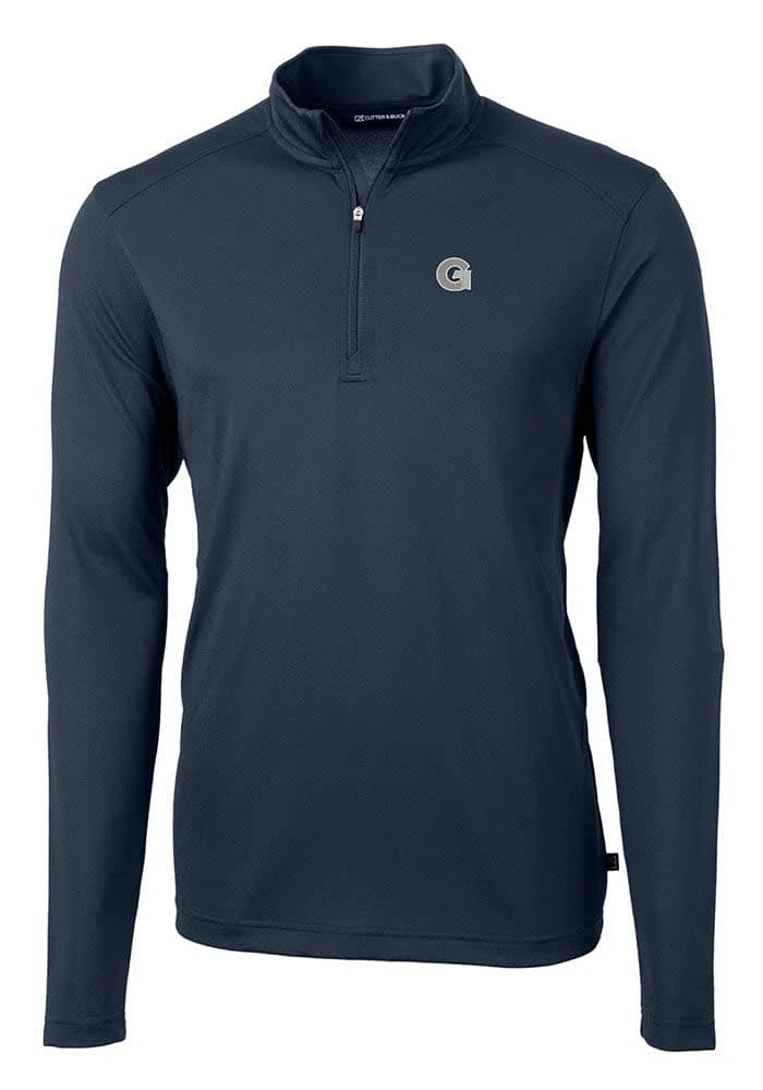 Cutter and Buck Georgetown Hoyas Mens Navy Blue Virtue Eco Pique Long Sleeve Qtr Zip Pullover