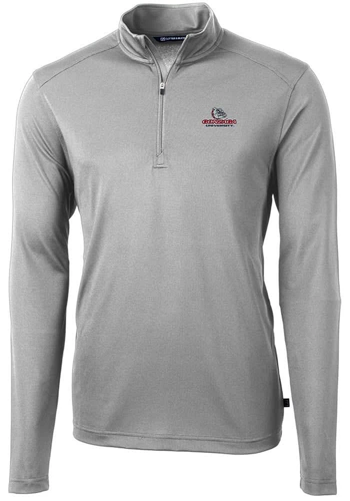 Cutter and Buck Gonzaga Bulldogs Mens Grey Virtue Eco Pique Long Sleeve Qtr Zip Pullover