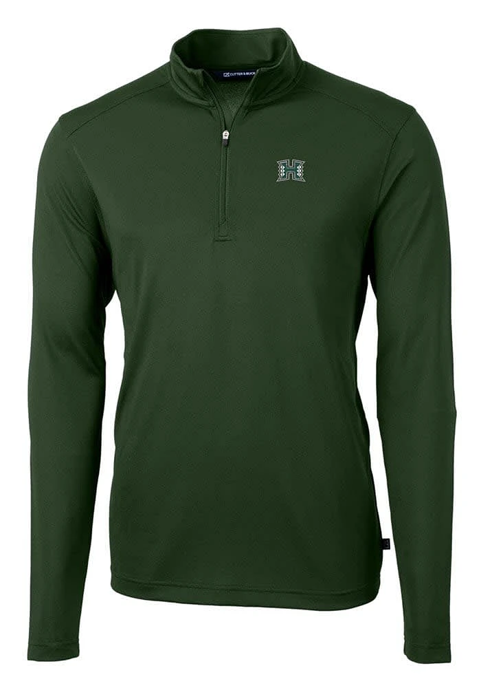 Cutter and Buck Hawaii Warriors Mens Virtue Eco Pique Long Sleeve Qtr Zip Pullover