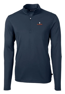 Mens Illinois Fighting Illini Navy Blue Cutter and Buck Virtue Eco Pique Qtr Zip Pullover