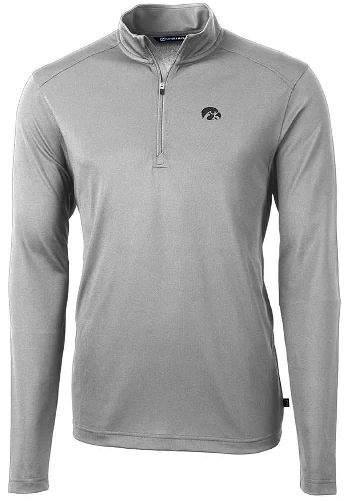Cutter and Buck Iowa Hawkeyes Mens Grey Virtue Eco Pique Long Sleeve Qtr Zip Pullover