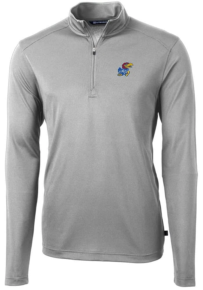 Cutter and Buck Kansas Jayhawks Mens Virtue Eco Pique Long Sleeve Qtr Zip Pullover