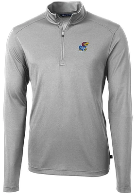 Cutter and Buck Kansas Jayhawks Mens Virtue Eco Pique Long Sleeve Qtr Zip Pullover