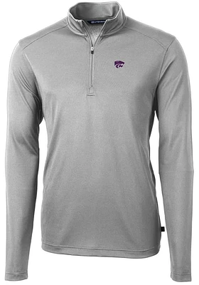 Cutter and Buck K-State Wildcats Mens Grey Power Cat Virtue Eco Pique Long Sleeve Qtr Zip Pullover
