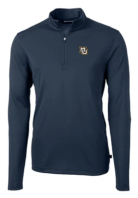Cutter and Buck Marquette Golden Eagles Mens Navy Blue Virtue Eco Pique Long Sleeve Qtr Zip Pullov..