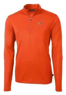 Cutter and Buck Miami Hurricanes Mens Virtue Eco Pique Long Sleeve Qtr Zip Pullover