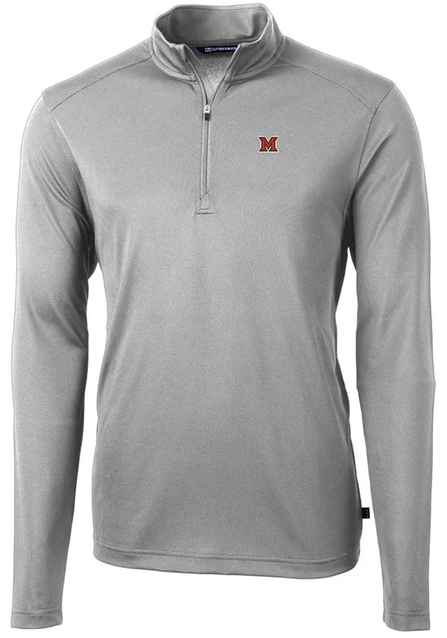 Cutter and Buck Miami RedHawks Mens Virtue Eco Pique Long Sleeve Qtr Zip Pullover