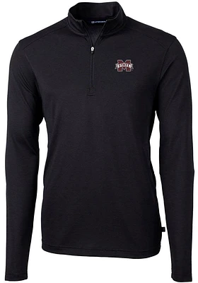 Cutter and Buck Mississippi State Bulldogs Mens Black Virtue Eco Pique Long Sleeve Qtr Zip Pullove..