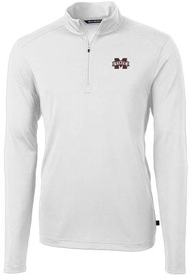 Cutter and Buck Mississippi State Bulldogs Mens White Virtue Eco Pique Long Sleeve Qtr Zip Pullo..